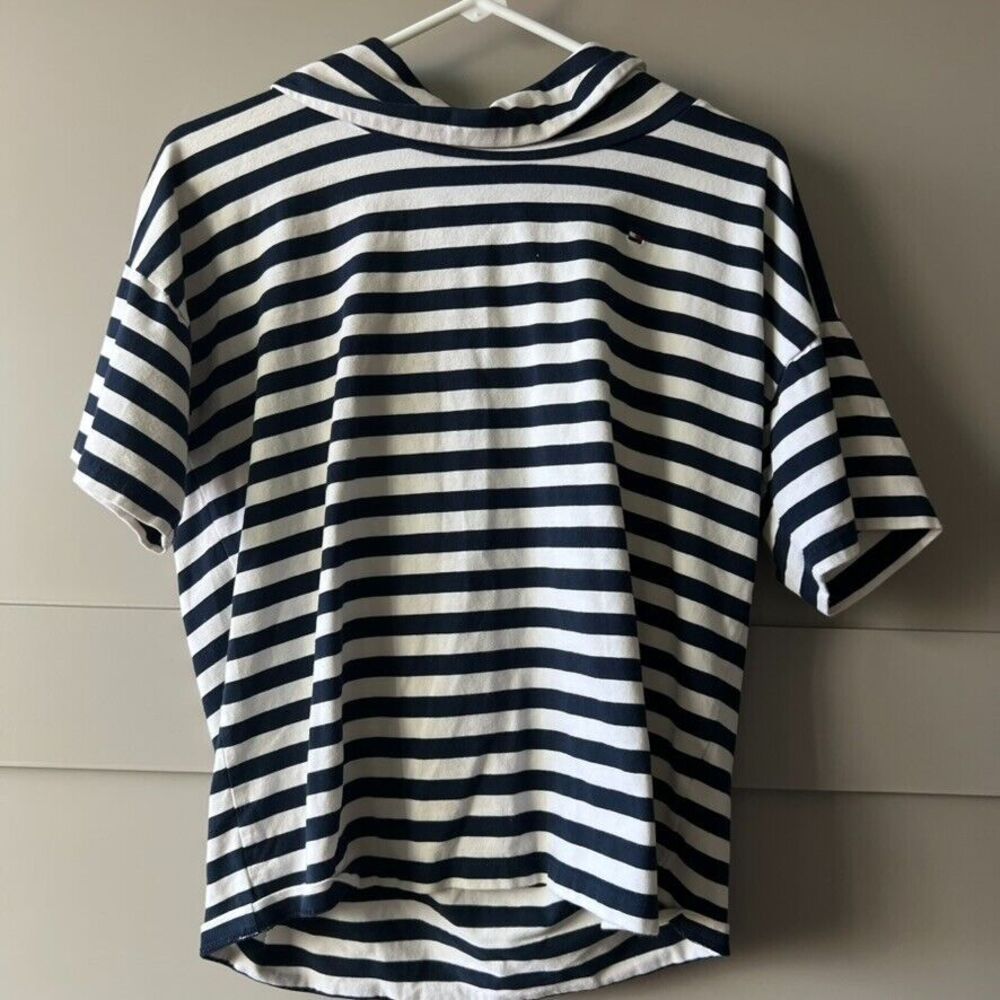 Tommy Hilfiger Striped Short Sleeve‎ Womens Small White Blue Preppy Nautical